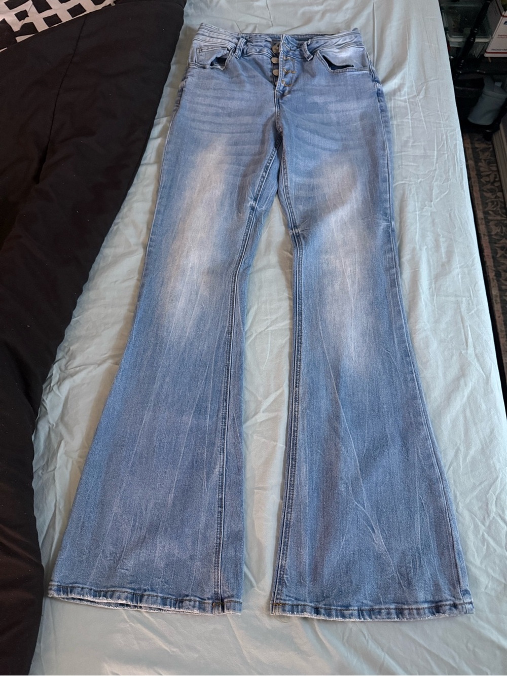 SHEIN Light Blue High-Rise Flare Jeans